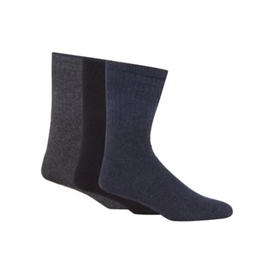 Pack of three navy dark grey and blue ribbed boot socks